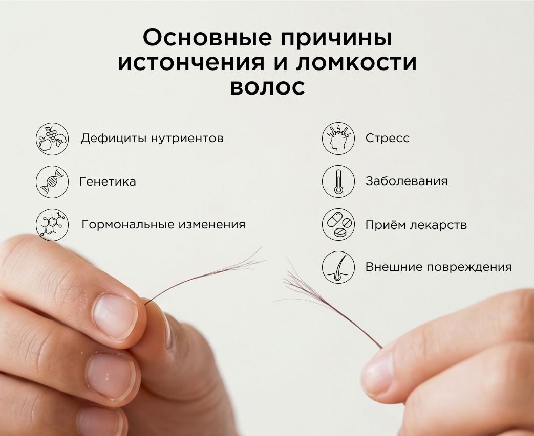 Основные причины истончения и ломкости волос