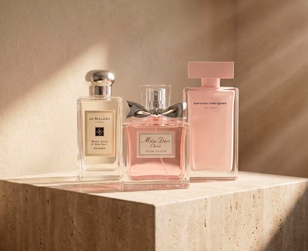 Narciso Rodriguez for Her, Miss Dior Chérie, Jo Malone Wood Sage & Sea Salt