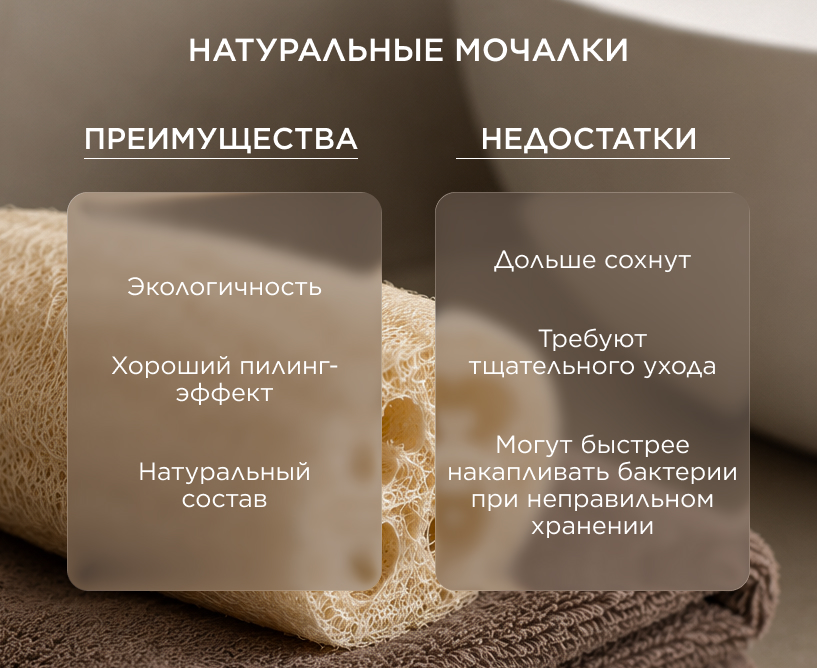 Натуральные мочалки Преимущества Недостатки