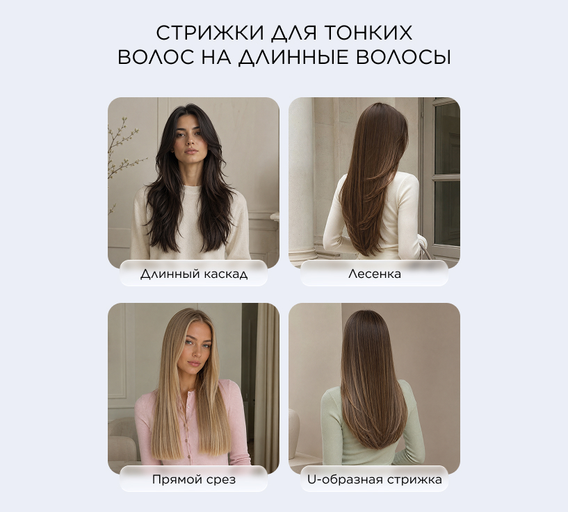 Стрижки для тонких волос на длинные волосы