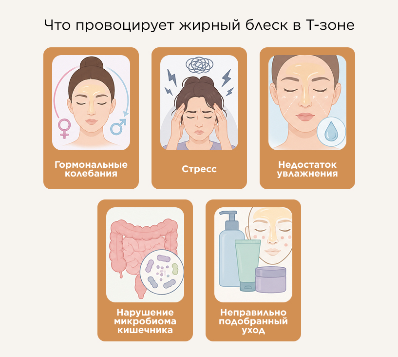 Что провоцирует жирный блеск в Т-зоне