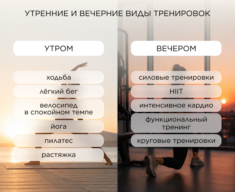 Утренние и вечерние виды тренировок