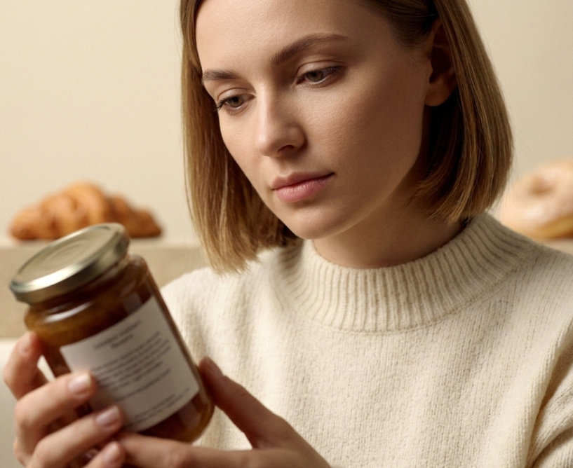 Человек изучает состав продукта на этикетке