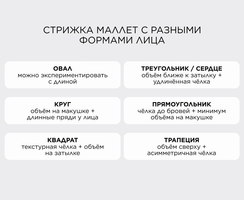 Стрижка маллет с разными формами лица