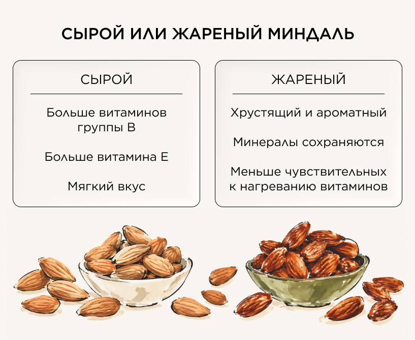 Какой миндаль полезнее: жареный или сырой