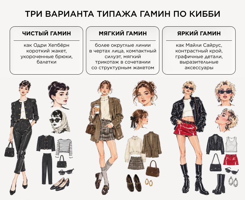Три варианта типажа гамин по Кибби