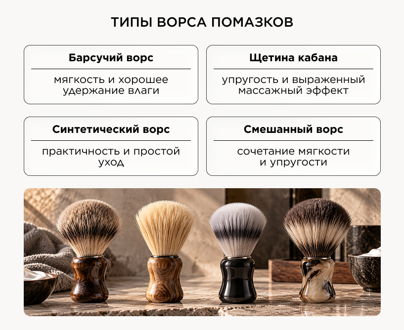 Какие бывают помазки по типу ворса