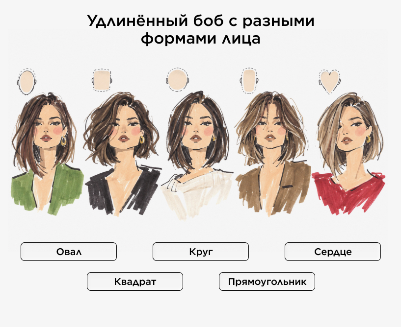 Удлинённый боб с разными формами лица